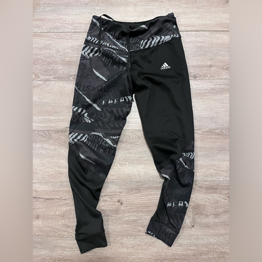 Adidas Black and Gray Graphic Leggings Size S